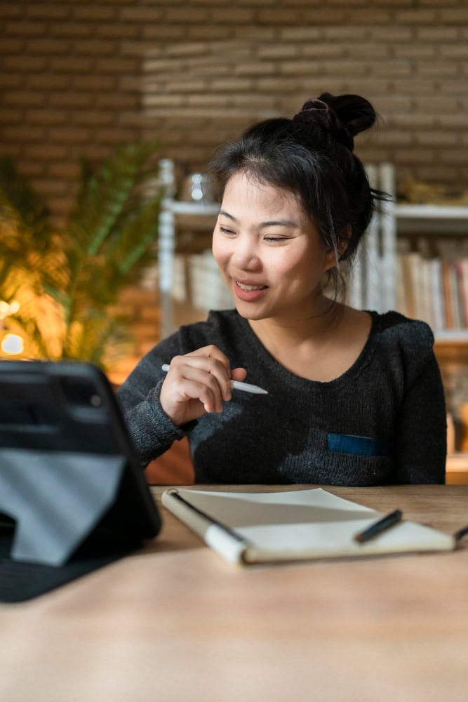 asian female wear casual cloth working form home