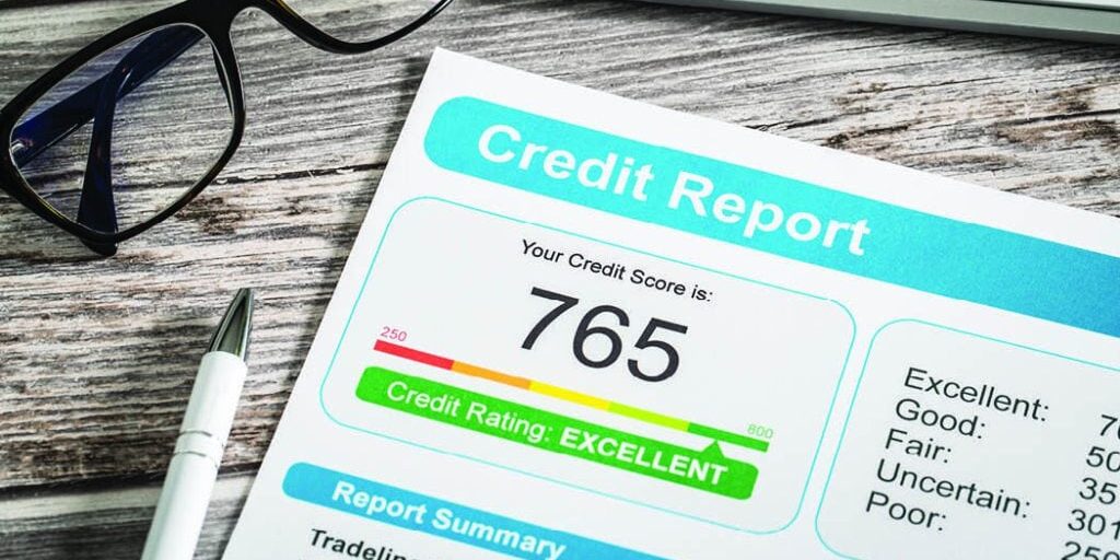 image of credit report with score of 765